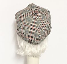 Red black white plaid vintage cotton blend Beret Hat, lined in rayon print, the top of the hat is made up of 6 section crown, wool bias 1" fitted band and has a soft 1"elastic band inside. One size fits most and will fit up to a 22" Made in USA Hand wash / dry Plaid Beret, Beret Hat, Vintage Cotton, White Plaid, Elastic Band, Made In Usa, Black And Red, Cotton Blend, Hand Wash