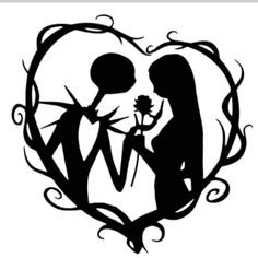 a black and white silhouette of two people in a heart