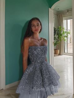 Length : Short/MiniFabric : OtherSilhouette : A-line/PrincessStraps Sleeves : SleevelessNeckline : StraplessBack Style : Back Zip Dresses With Ruffles, Ruffle Gown, Mini Homecoming Dresses, Homecoming Dresses Short, Glam Dresses, Hoco Dresses, Dress Silhouette, Wedding Bridesmaid Dresses, Homecoming Dress