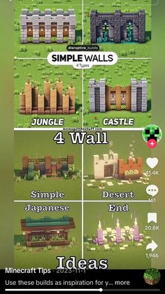 an info sheet showing the different types of buildings in minecraft, including two walls and one