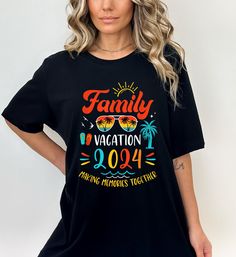 Family Vacation 2024 T-shirt, Making Memories together family tshirt, Family Beach trip shirt, Family matching shirt, Family Vacation shirts DESCRIPTIONS! * One-sided printing is included in the price. * Please contact us if there is a color that you cannot find in the list. * - We have 3 different tshirt brand that we use, if you only want one particular brand please ask the seller for availability, if you do not ask we will ship the available brand. * You can message us 24/7 for any question. Family Vacation Tshirts, Vacation Tshirts, Family Beach Trip, Cat Mom Shirts, Orlando Vacation, Best Family Vacations