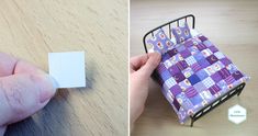 two pictures side by side, one with a piece of paper on it and the other with a small card holder