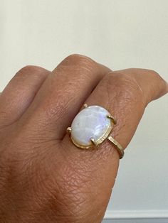 Opal Allure 14k Gold Ring 6ct White Opal Custom Cut By Local Lapidary Artist 15x11mm Low Profile Hammered Gold Halo Prong Setting 1.5mm Hammered Band Size 8 Hammered Band, Hammered Gold, Gold Halo, Perfect Engagement Ring, 14k Gold Ring, Moissanite Rings, White Opal, Quartz Stone, Perfect Ring