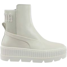 PRICES MAY VARY. sku=36626602-5.5 Part of the Puma x Fenty Rihanna Collection, the Chelsea Sneaker Boot is a sylish model with quality construction. They are crafted with a leather upper, feature elastic goring, heel pull tab, extra tall stacked sole, and come packaged with a Fenty dust bag. Fenty Boots, Puma X Fenty, Puma Rihanna, Puma Fenty, Creepers Shoes, Frye Boots, Cute Boots, Puma X, Leather Chelsea Boots