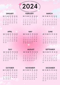 a pink calendar with the date on it and stars in the sky, as well as clouds