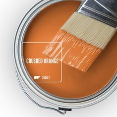 an orange paint can with a white brush in it and the words startling orange