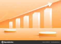 an orange business background with arrows going up to the bar chart stock photo and royalty illustration