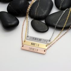 Personalized Religious Bible Verse Bar Necklace Bible Verse Jewelry, Bible Verse Necklace, Bar Dimensions, Missionary Gifts, Minimalist Bar, Faith Necklace, Gifts For Pastors, Silver Bar Necklace, Jewelry Quotes