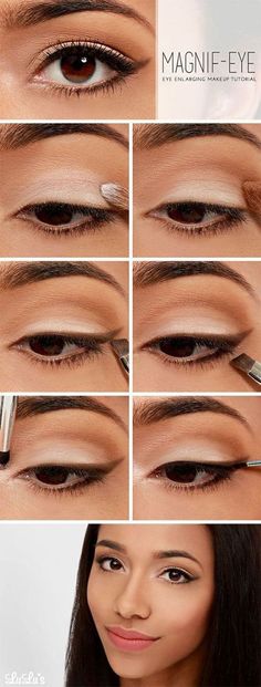 Eye Enlarging Makeup, Eyeliner For Big Eyes, Spring Makeup Tutorial, Bigger Eyes, Contour Makeup Tutorial, Wedding Makeup For Brown Eyes, Make Up Tutorials, Smokey Eye Tutorial, Cat Eye Makeup