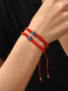 Red Fashionable Collar  Polyester   Embellished   Women's Fashion Jewelry Couple Best Friends, Best Friends Bracelets, Friends Bracelets, Braid Accessories, Eye Decor, Embellished Fashion, Bracelet Sets, Bracelet Craft Diy, Diy Bracelets Easy