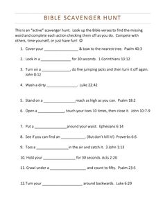 the bible scavenger hunt is shown in this printable worksheet for kids