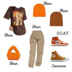 Starfish Ones Outfit, Graphic Tees With Cargo Pants, Fall Outfits Jordans, Orange Shein Outfit, Khaki And Orange Outfit, Orange Fall Outfit Ideas, Baddie Orange Outfits, Graphic T Shirt Outfit Black Women, Cargo And Dunks Outfit