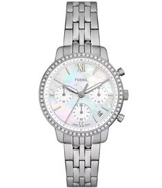 Fossil Women's Neutra Chronograph Stainless Steel Iridescent Dial Bracelet Watch | Dillard's Elegant Metal Chronograph Watch, Elegant Silver Chronograph Watch With Analog Display, Dillard's, Stainless Steel Bracelet, Fashion Watches, Chronograph, Mother Of Pearl, Fossil, Womens Watches