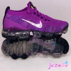 NIKE AIR VAPORMAX FLYKNIT 3 ❤︎ Nike definitely stepped up their game with this Ultra Light, Exceptionally Comfortable and Revolutionary new running shoe, which has Targeted Support and is Super Sexy! ★ Color: Vivid Purple/Racer Blue - Style: AJ6910-502 (Womens)★ Brand New In Box 100% Authentic★ Genuine Swarovski Ultra-Premium Crystals MAX BLING - FULL HEELS (w/ AB crystals) 💎 CUSTOM BLING OPTIONS: This Nike can be customized with the following options: 2 Outer Nike Swoosh Logos 2 Outer + Heels Estilo Nike, Miami Carnival, Vapormax Nike, Nike Air Vapormax Flyknit 3, Nike Air Vapormax Flyknit, Custom Bling, Vapormax Flyknit, Pay Attention To Me, Nike Swoosh Logo