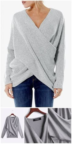 Grey Cross Front Irregular Hem Jumper US$15.95 Wind Coat, Gilet Crochet, Looks Jeans, Pullover Mode, Stitch Fix Inspiration, Fashion 2017, Look Chic, Look Fashion