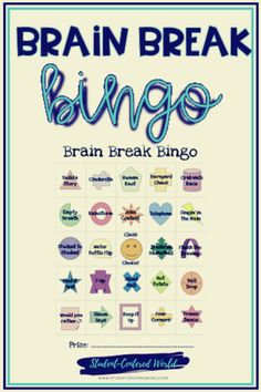 the brain break bingo game is shown