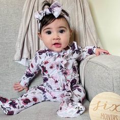 Demi's Dusty Purple Floral Zipper Ruffle Footie Personalized Newborn Outfit, Personalized Swaddle, Newborn Accessories, Personalized Sweater, Bamboo Pajamas, Footie Pajama, Personalized Beach Towel, Matching Family Pajamas, Baby Swaddle Blankets