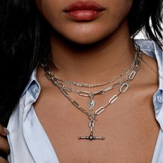 "NEW NEW Amazing triple layers link necklace, made of sterling silver 925 with a T bar and lion pendant. SIZE Length : 15.8\" (35 cm) up to 19.9\" (50 cm) The measure refers to the Bottom chain width curb chain : 0.39 inch (1 cm). width T bar - 1.38\" (3.5cm) thick T bar - 0.12\" (0.3cm) width LION : 0.39\" (1cm) high LION: 0.59\" (1.5cm) If you are interested in a personal length, you can order the size that is close to it and write in the order in a message the size you want. You can see a sim T Bar Necklace, Chunky Silver Necklace, Silver Link Necklace, Concert Fit, Silver Coin Necklace, Jewelry Scarves, Lion Necklace, Lion Pendant, Silver Necklace Set