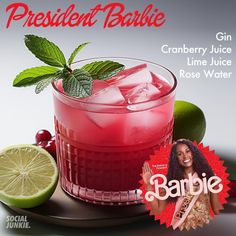 a magazine cover featuring a drink with limes and cranberries on the side