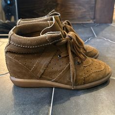 Good Condition. Normal Wear. See Photos. Isabel Marant Bobby, Marant Shoes, Isabel Marant Shoes, Lace Up Wedges, Wedge Sneakers, Tan Brown, Isabel Marant, Womens Shoes Sneakers, Shoes Sneakers