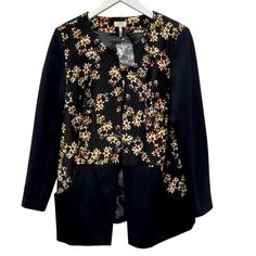 Logo By Lori Goldstein Black Floral Jacket Size 8 Black Floral Pockets Diamond Quilted Texture With Ponte Knit Panels Modern And Stylish, Dress Up Or Down Polyester/Spandex/Rayon/Nylon Lined New Without Tags Extra Buttons Tag Included Measures Approx: 18.5 " Across Pit To Pit 27 " Long Patchwork Blazer For Workwear In Fall, Black Patchwork Blazer For Spring, Spring Black Patchwork Blazer, Elegant Patchwork Outerwear For Spring, Winter Floral Print Long Sleeve Blazer, Winter Long Sleeve Floral Blazer, Fall Patchwork Black Blazer, Elegant Patchwork Outerwear For Fall, Floral Print Outerwear For Fall Workwear