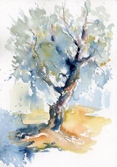 a watercolor painting of a tree on a white background