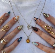 Gel X Nails Aesthetic, Gem Tone Nails, Nail Design Ideas 2024, Pisces Beauty, Biab Nails Inspiration, Pisces Nails, Western Nail Art, Jewelry Nails, Nail Swag