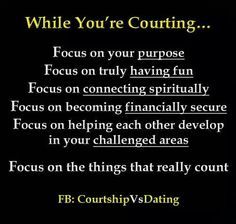 a poem written in black with the words while you're courting focus on your purpose focus on truly having fun focus on connecting