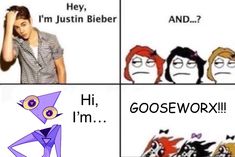 four different memes with the caption hey, i'm justin bieber and?