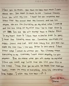 a handwritten letter to someone about love