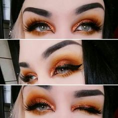 Fall Hooded Eye Makeup, Orange Grunge Makeup, Grunge Fall Makeup, Pumpkin Inspired Makeup, Fall Grunge Makeup, Fall Themed Makeup, Orange Witch Makeup, Autumn Makeup Art, Orange Halloween Makeup