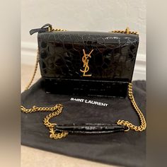 Ysl Medium Sunset Bag In Shiny Turtle-Embossed Leather - Black - Great Condition Ysl Sunset Bag Black, Medium Sunset Ysl, Bags Ysl, Saint Laurent Bags, Yves Saint Laurent Bags, Embossed Leather, Limited Time, Yves Saint Laurent, Black Color