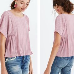 New Madewell Pink Micro Pleated Short Sleeve Blouse Size: M Measurement: (Measurements Are Taken With Item Laying Flat) Bust: 38", Length:20" 100% Polyester From Smoke Free Home Chic Pink Blouse With Relaxed Fit, Chic Pink Relaxed Fit Blouse, Pink Short Sleeve Feminine Blouse, Chic Pink Relaxed Fit Top, Chic Mauve Blouse For Summer, Chic Mauve Tops For Day Out, Casual Mauve Blouse For Spring, Casual Mauve Summer Blouse, Casual Mauve Blouse For Summer