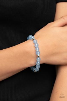 Infused with silver accents, a glassy collection of opaque blue beads are threaded along a stretchy band around the wrist for a dreamy glow.

Sold as one individual bracelet. Party Necklace, Baby Powder, Paparazzi Accessories, Paparazzi Jewelry, Jewelry Cleaner, Blue Bracelet, Silver Accents, Blue Beads, Pendant Earrings