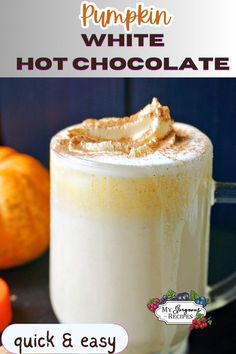 A glass of pumpkin white hot chocolate. Pumpkin White Hot Chocolate, White Hot Chocolate Recipe, Hot Chocolate Cocoa, Cocoa Recipes, White Hot Chocolate, Seasonal Drinks, Delicious Drink Recipes