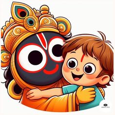 a cartoon character hugging another character in front of a mask