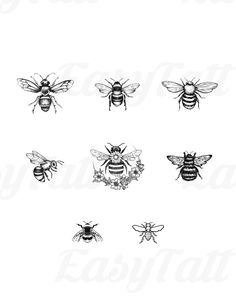 bees and flowers are drawn in black ink on a white paper with the words,