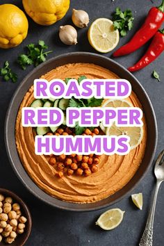 A photo of a  Roasted Red Pepper Hummus which is a type of hummus bowl Pepper Hummus, Roasted Red Pepper Hummus, Red Pepper Hummus