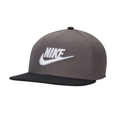 the nike cap is shown in grey and black