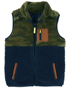 Crafted in extra cozy sherpa with a zip up the front, this vest is complete with three functional pockets for all of baby's little treasures. Boys Winter Vest, Shoes Guide, Carters Size Chart, Sherpa Vest, Carter Kids, Boy Outerwear, Winter Vest, Boys Jacket, Shop Clothing