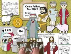 a collage of pictures with jesus and the three wise men, including hand prints