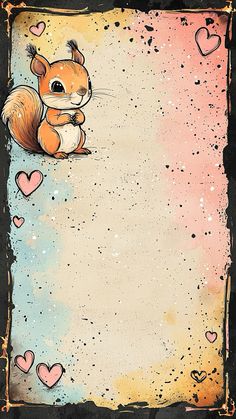 an illustration of a squirrel with hearts on it's back and in the background