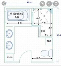 a bathroom floor plan with measurements for the bathtub and sink area, including an overhead shower