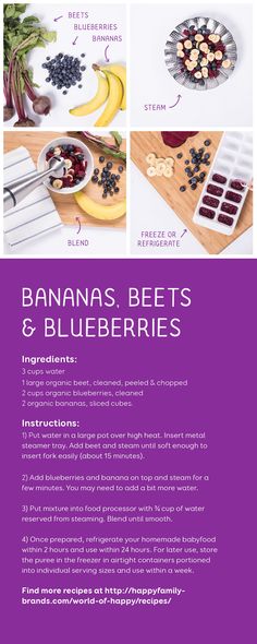 bananas, beets and blueberries are shown in this brochure with information