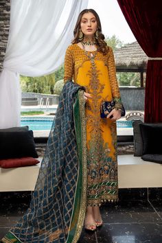 Charizma Djw-08 Dastan E Jashan 2022 Chiffon Sleeves, Unstitched Dress Material, Pakistani Salwar Kameez, Chiffon Collection, Silk Trousers, Ladies Clothing, Organza Dupatta, Pakistani Dress Design, Shalwar Kameez