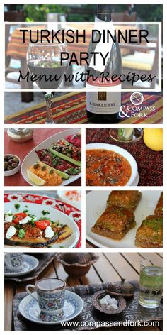 turkish dinner party menu with pictures of food and drinks