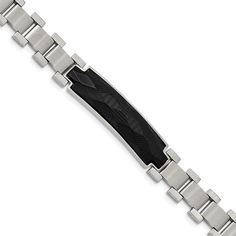 Item Specification: Finish:Polished Length of Item:8.25 in Chain Length:8.25 in Chain Width:11.57 mm Clasp /Connector:Fold Over Catch Feature:Solid Manufacturing Process:Casted Material: Primary:Stainless Steel Item Weight U/M:gm Width of Item:11.57 mm Packaging:Gift Boxed Product Type:Jewelry Jewelry Type:Bracelets Sold By Unit:Each Bracelet Type:Contemporary Material: Inlay:Carbon Fiber Material: Primary - Color:White Number of Elements:2 Items per Pack:1 Modern Gunmetal Stainless Steel Chain Bracelet, Gunmetal Stainless Steel Bracelet, Gunmetal Stainless Steel Bracelet With Stainless Steel Clasp, Black Metal Bracelet With Stainless Steel Clasp, Adjustable Stainless Steel Gunmetal Bracelet, Mens Items, Stainless Steel Polish, Bow Jewelry, Leather Weaving