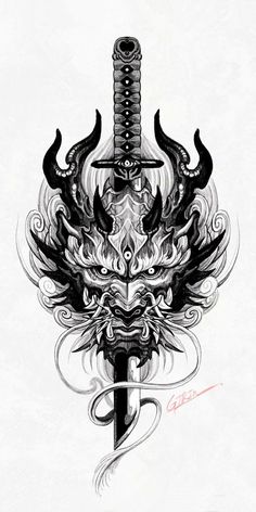 Sketches Dragon, Tattoos Sketches, Half Sleeve Tattoos Sketches, Oni Tattoo, Dragon Tattoos For Men, Half Sleeve Tattoos, Samurai Tattoo Design, Tiger Tattoo Design, Men Tattoos Arm Sleeve