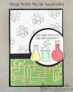 a card with some science themed items on it