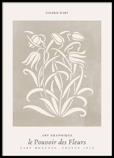 the cover of an art nouveau book with flowers in white on grey background and black border